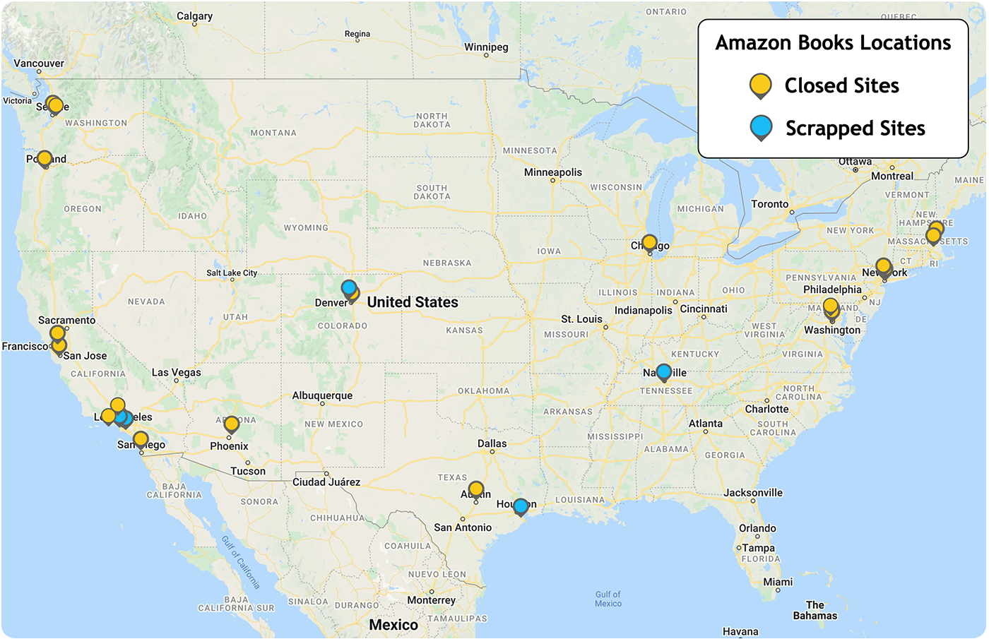 Amazon locations before all were closed