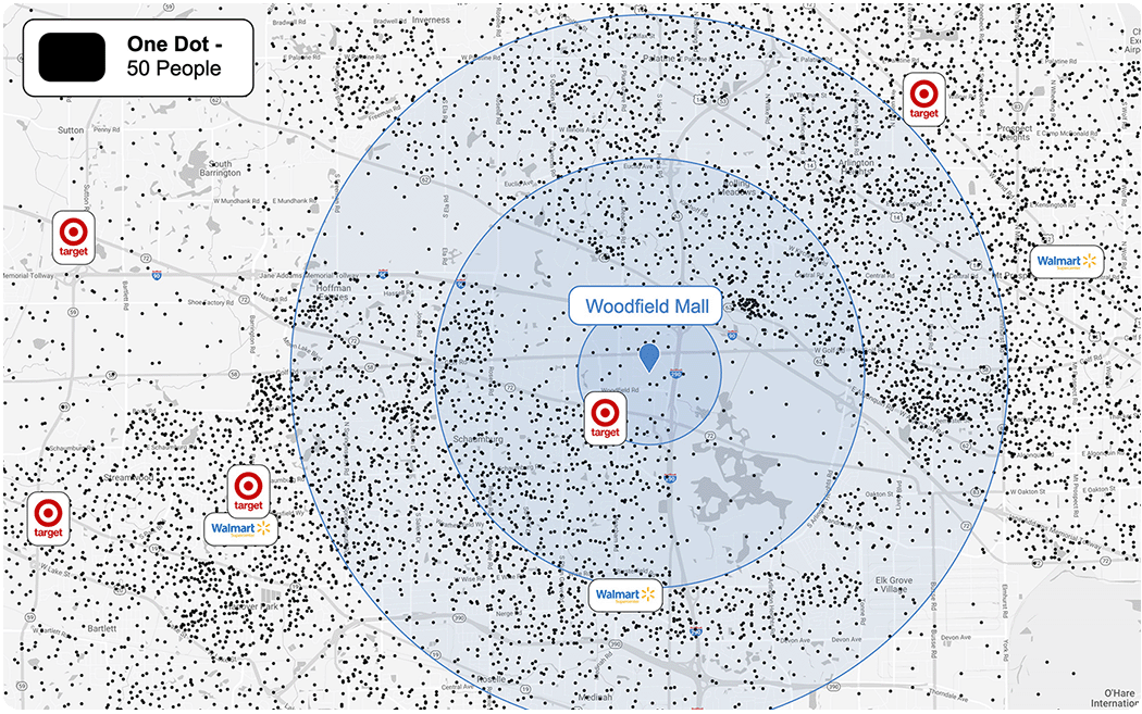 Woodfield location vs target and walmart locations