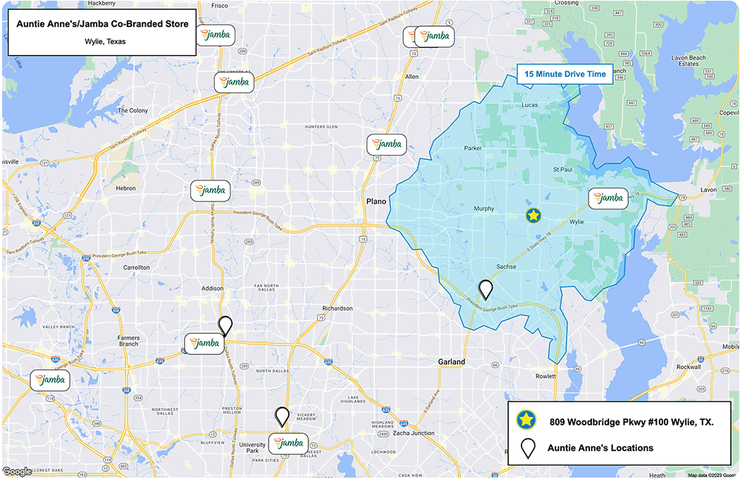 Map of Auntie Anne's and Jamba stores