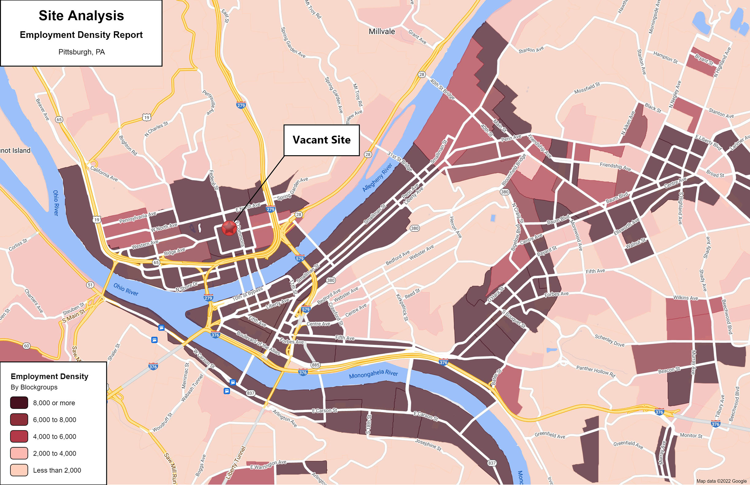 Demographic map shaded by employment density