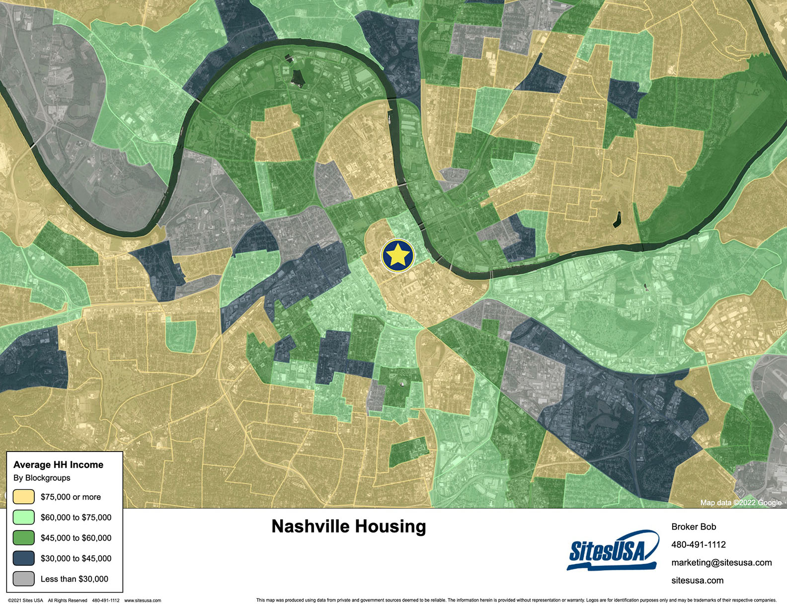 Aerial map shaded by average household income