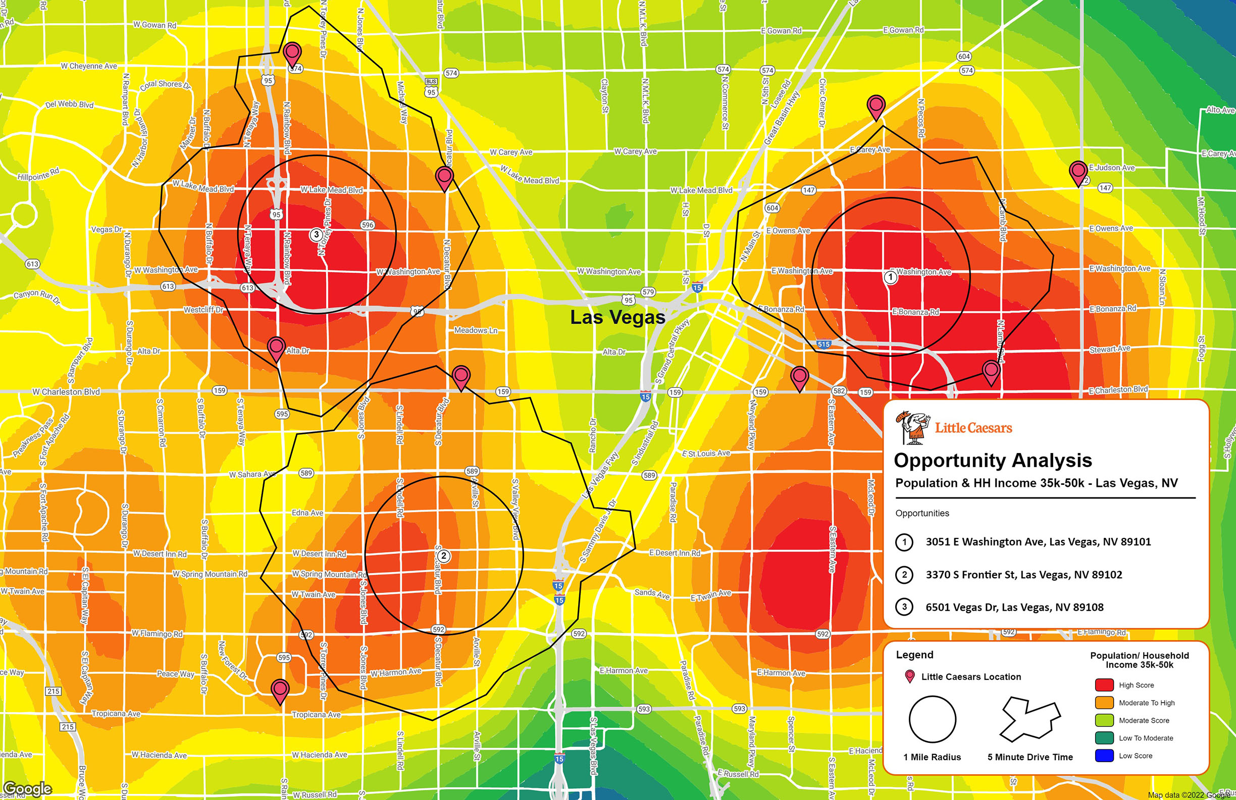Market optimization map highlighting areas with the highest population density and income
