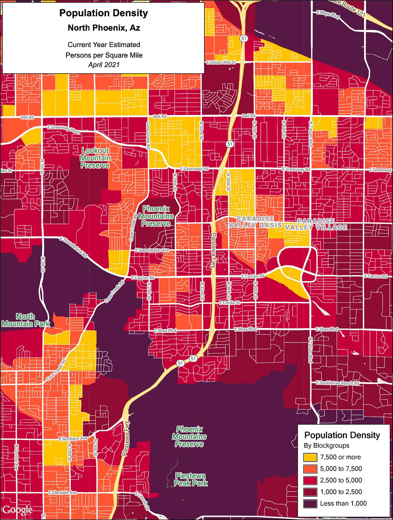 Demographic map shaded by population density